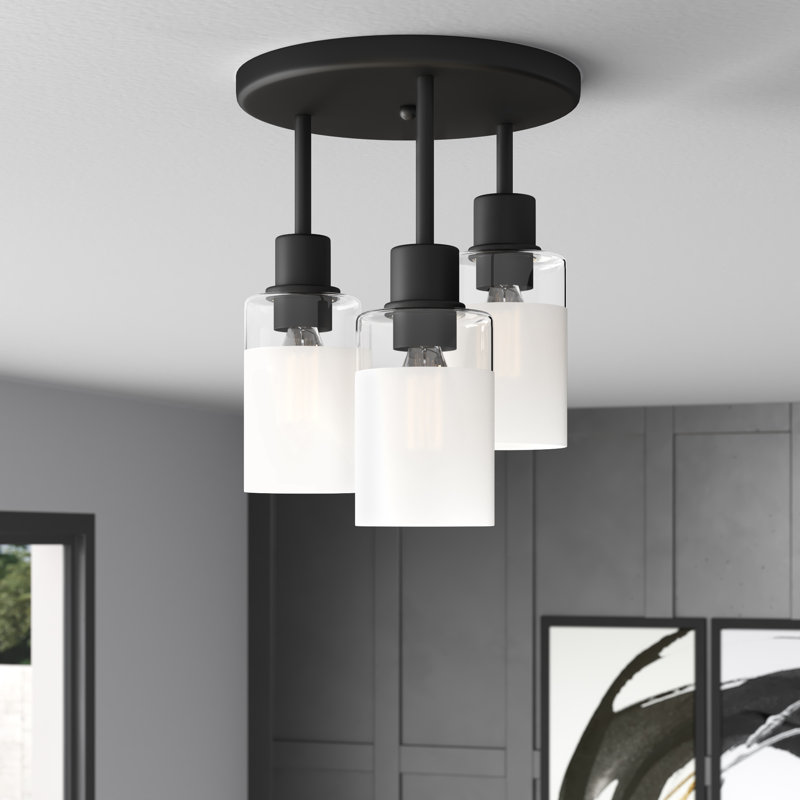 Archiebald Glass Semi Flush Mount, Matte Black