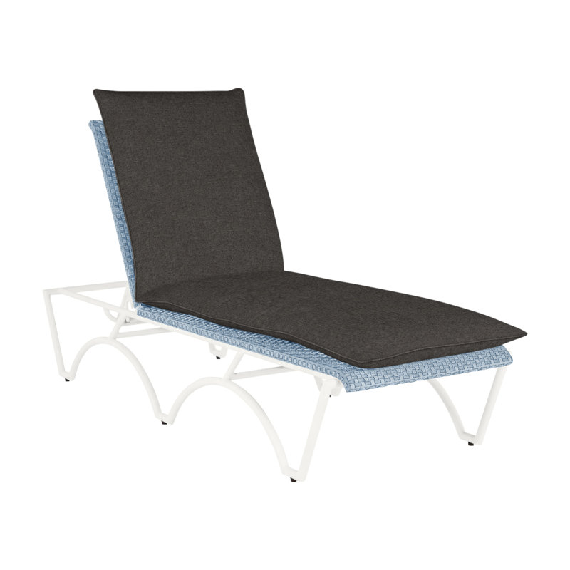 Savoy 81" Long Reclining Single Chaise with Cushions, Welt, Rollo Lace, Chalk/Chambray