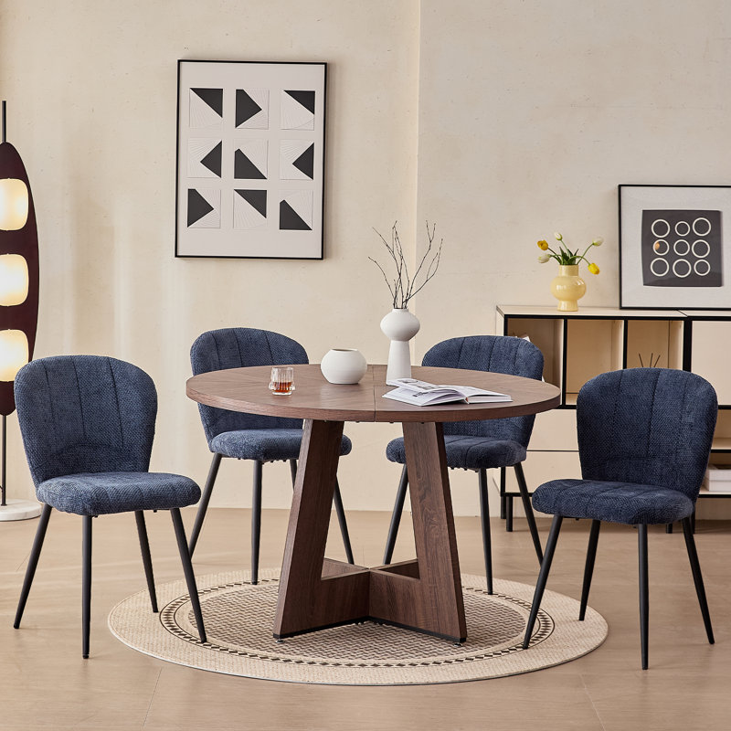 Dining Chairs, Upholstered Chenille Fabric Kitchen Chairs With Metal Legs Wingback For Bedroom, Living Room, Apartment, 4