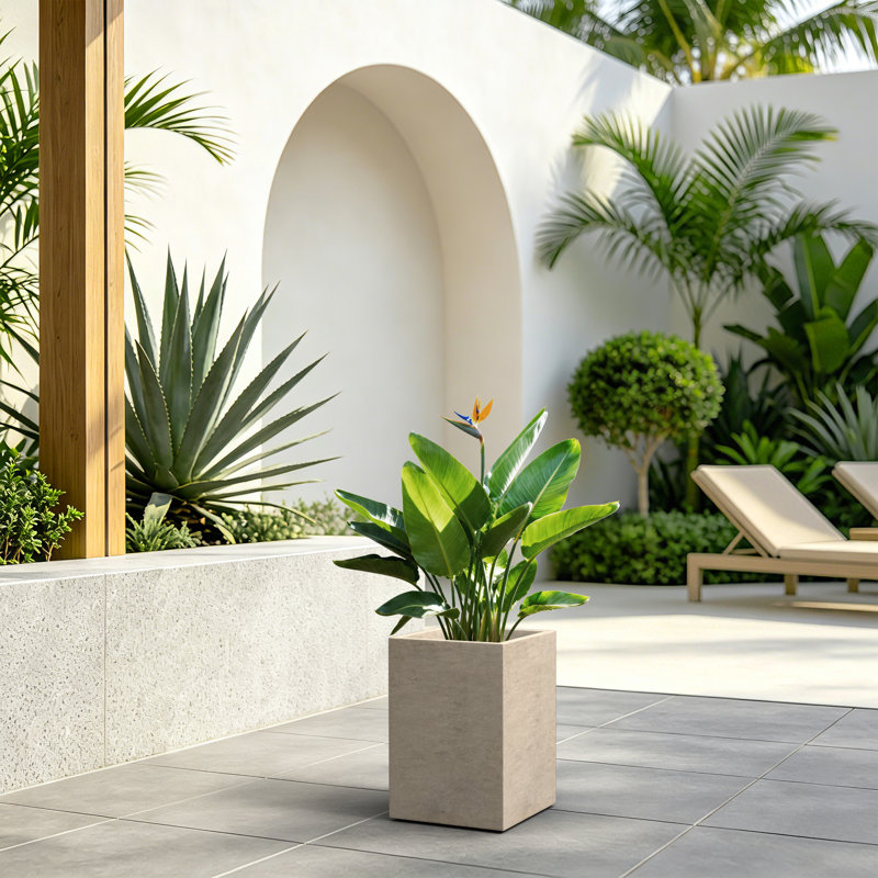 15.5" H Rectangle Tall Concrete Planter, Ideal For Succulents & Houseplants, Charcoal Gray, 15.75" H x 11.02" W x 11.02" D