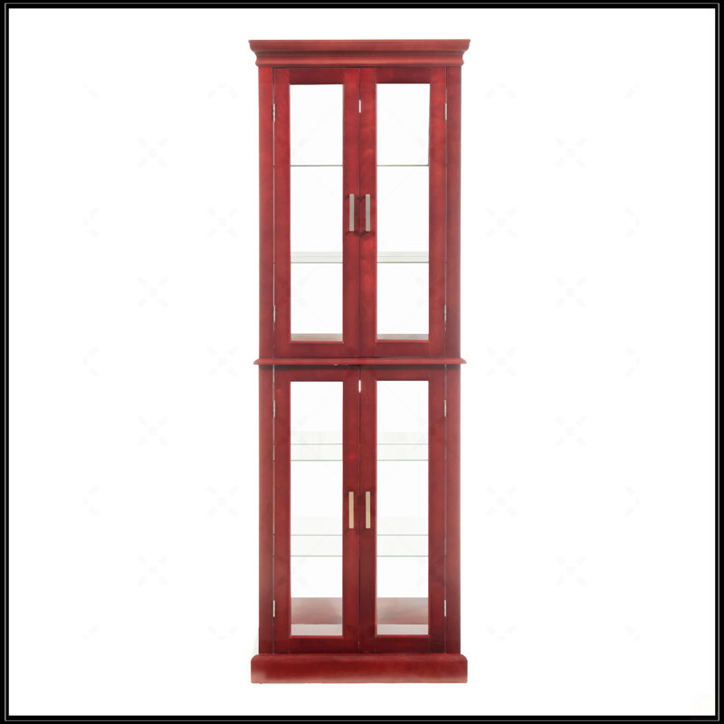 Cabinet Curio avec tablettes réglables et panneau arrière en miroir, Merisier