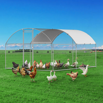 Metal Chicken Coop 9.8x13.1x6.5 ft Walk-in Chicken Run with Cover Doom Roof