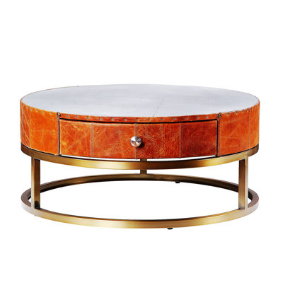 Table basse gigogne Trivette avec 1 tiroir, table de bout cylindrique, table basse de style industriel