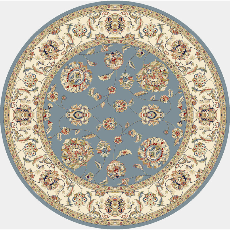 Tapis oriental bleu / ivoire, Rond 5 pi 3 po