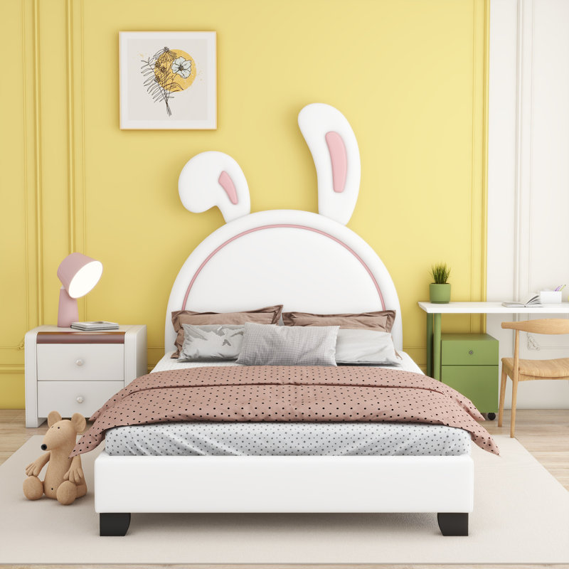 Lit plateforme tapissier avec ornement en lapin Aarolyn, Simple, Blanc
