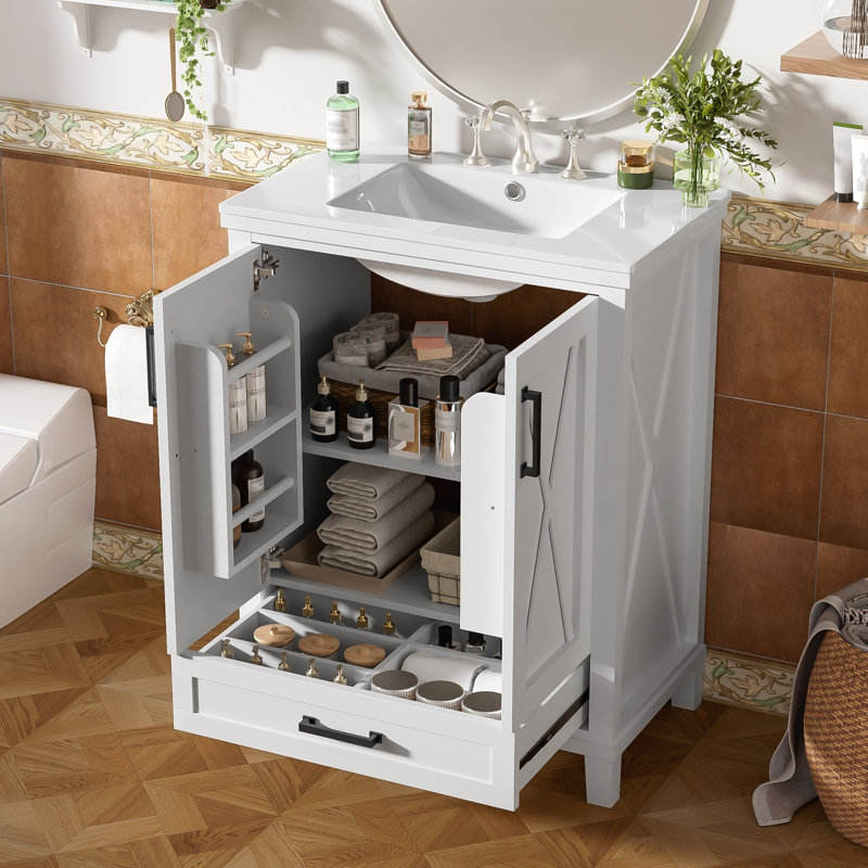 Meuble-lavabo de 24 po avec lavabo simple, Blanc, Noir