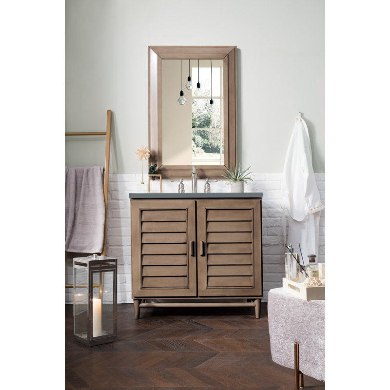 Portland 36'' W Single Vanity, Whitewashed Walnut, White Zeus, 8" Widespread