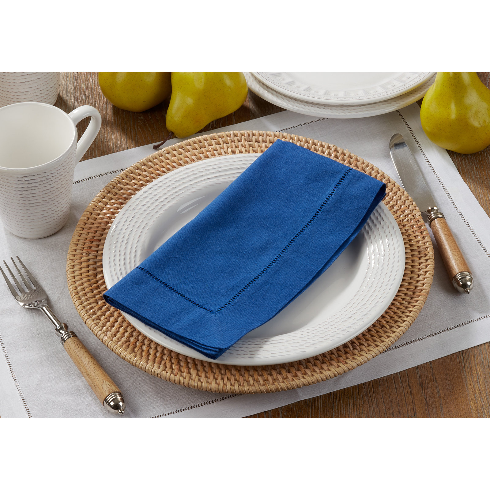 Gelder 20" W Napkin with Hemstitch Border (Set of 4), Cobalt Blue