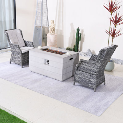 Helmi 2-Person Wicker Aluminum Patio Outdoor Fire Pit Seating Group With Cushions