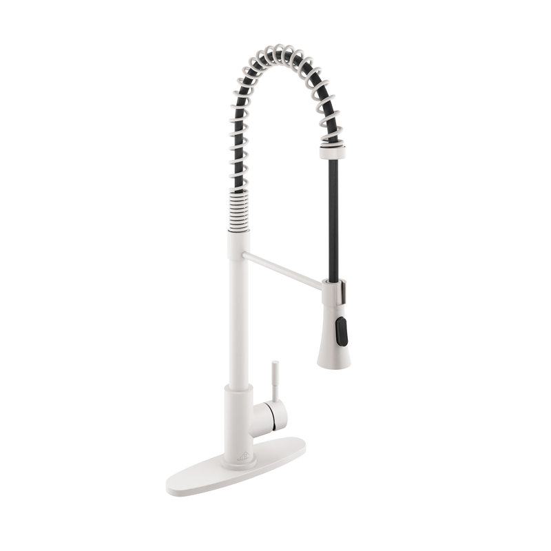 Robinet de cuisine à ressort avec douchette extractible et douchette à ressort, Blanc mat