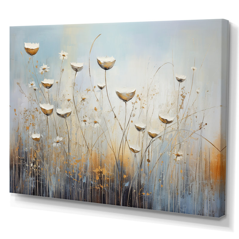 Beige Wildflowers Breeze IV sur toile, Toile tendue, H 16 po x l 32 po x P 1 po