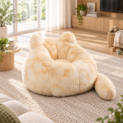 Sofa une place moderne et ludique en fausse fourrure, sans os, avec coussin en forme de queue, pour salon ou chambre. Inspiré par un chat enjoué, ce divan est parfait pour le salon ou la chambre.