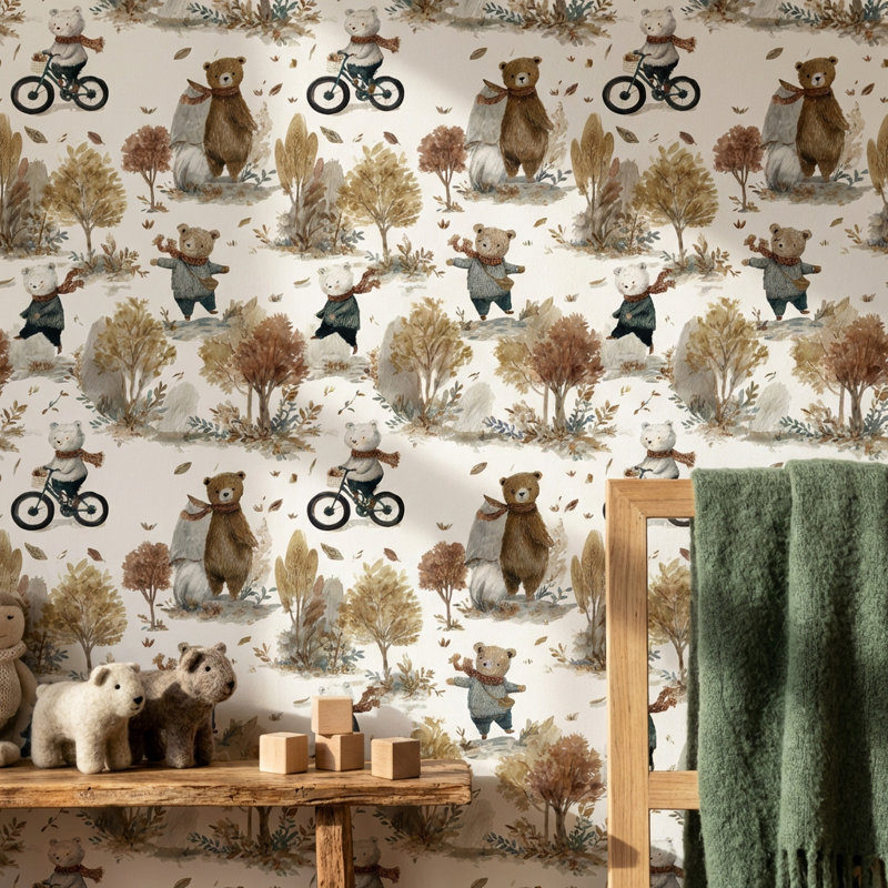 Murale de bicyclette Whimsical Forest, Peler et coller