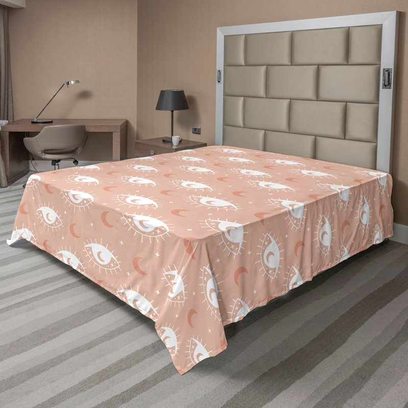 Ambesonne Flowers Flat Sheet Nostalgia Farmhouse, Pale Salmon White