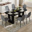 Ensemble de table et de chaises 64,5 po x 35,4 po de style table de salle à manger en bois noir texturé et élégant.-2039424022-2039424020