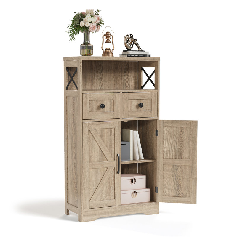 Storage Cabinet With Doors And Drawers, Natural