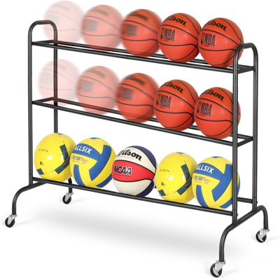 Rack Training Stand - Tilt Ball Training Equipment Holder Shooting Rolling Storage Cart With Wheels Sports Outdoor Volleyball Soccer Football Garage Organizer Basketball Accessories