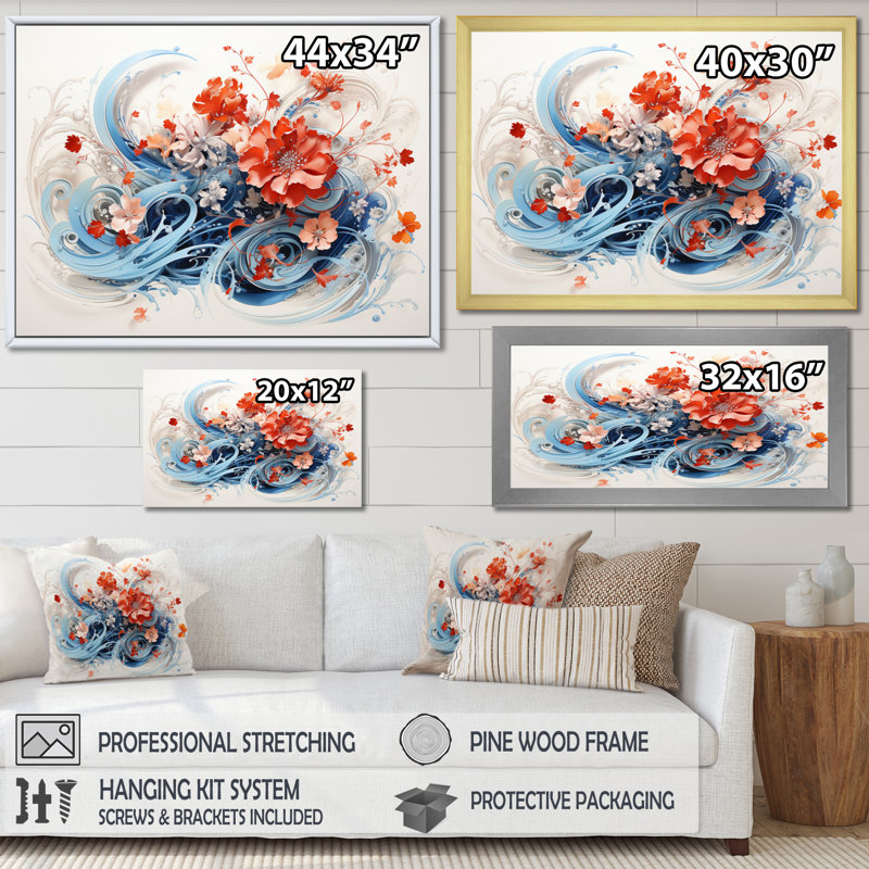«China Art Calligraphy Essence I» sur toile, Cadre naturel flottant, H 34 po x l 44 po x P 1,5 po