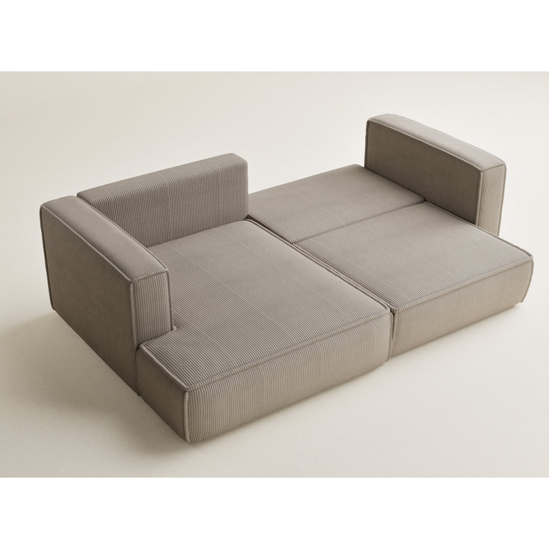 Four-Seater Corner Sofa With Bed Function, Left Hand Facing, Beige Polyester/Velvet