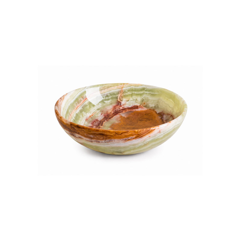 Natural Onyx Decorative Bowl, Handcrafted Multicolor Stone Catchall Vessel, Mineral Tabletop Accent for Coffee Table, Entryway, Shelf & Home Décor, 8" Diameter & 2.5" Tall