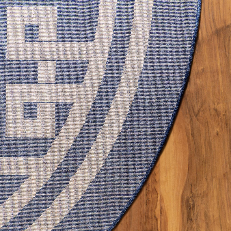 Tapis bleu foncé / beige Barreto, Rond 6 pi 1 po