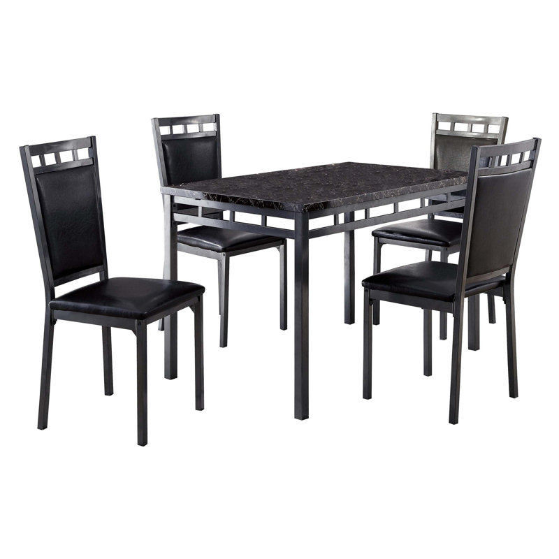 Ensemble de salle à manger pratique de 5 pièces avec plateau en faux marbre et quatre chaises d'appoint pour des espaces de repas confortables