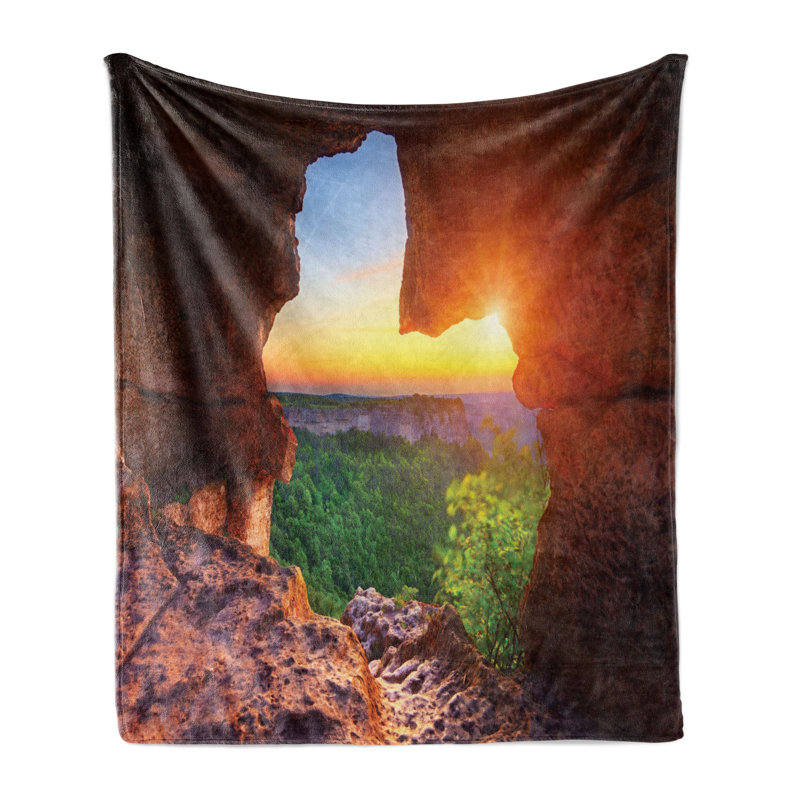 Ambesonne Landscape Fleece Blanket Canyon at Sunset Time Green Orange, 70" W x 90" L