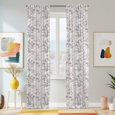 Semi Sheer Geometric Print Curtain Single Panel