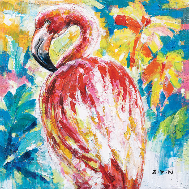 The Gloria Flamingo - peinture sur toile tendue, H 20 po x l 20 po x p 2 po