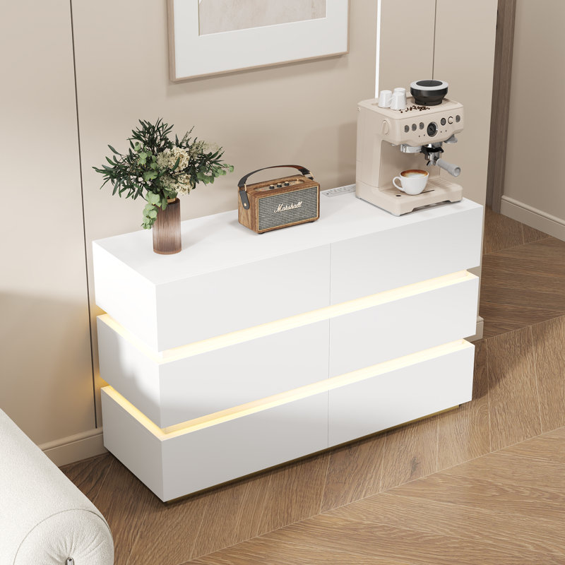Commode 6 tiroirs 47 po à DEL avec station de charge