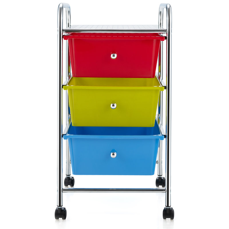 Commode de rangement 3 tiroirs Ams, Rouge / Jaune / Bleu