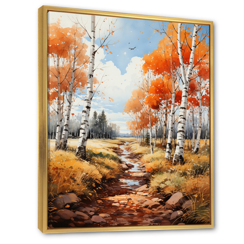 Daveyon Birch Woods Autumn Whispers VI, Cadre flottant doré, H 40 po x l 30 po x P 1,5 po