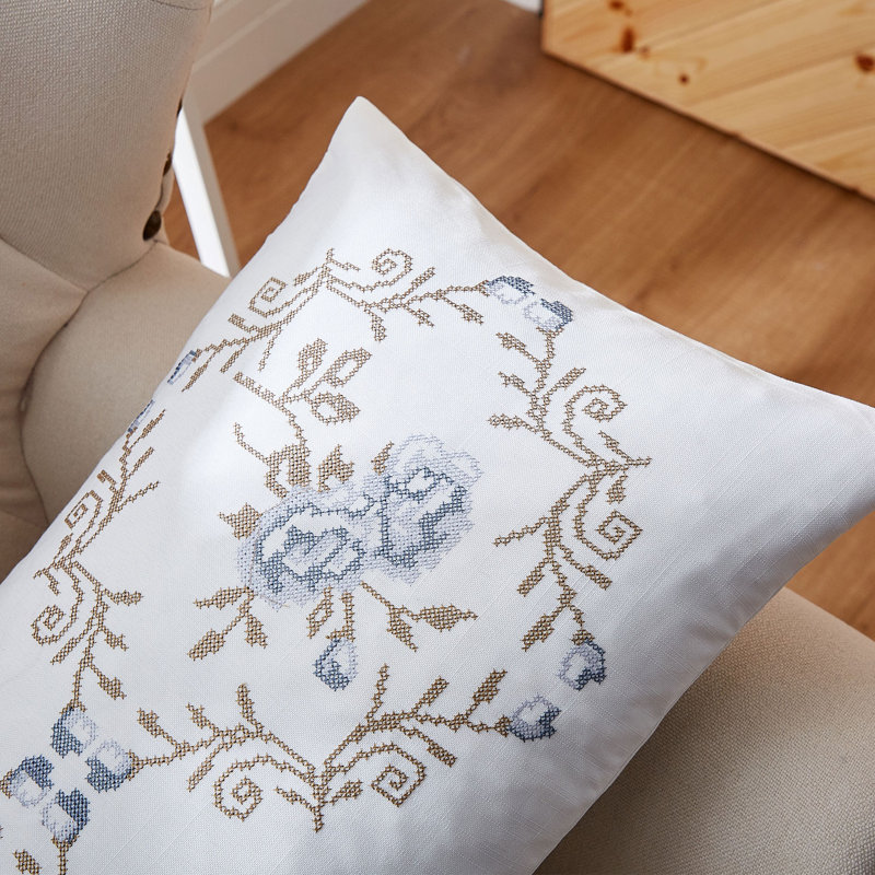 Floral Rectangular Lumbar Cushion Cover, Grey Blue