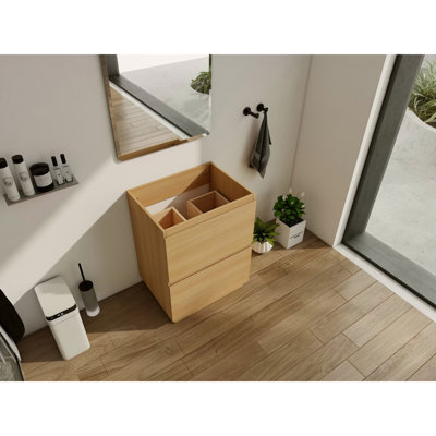 Meuble-lavabo autoportant de 24 po (23 1/4 po) avec double tiroir, bois d'ingénierie et chêne (seulement meuble-lavabo sans comptoir)