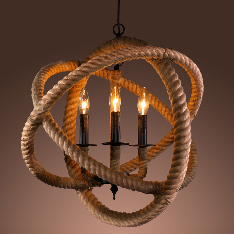 Lustre en forme de globe à 3 lumières avec accents de corde Loftis
