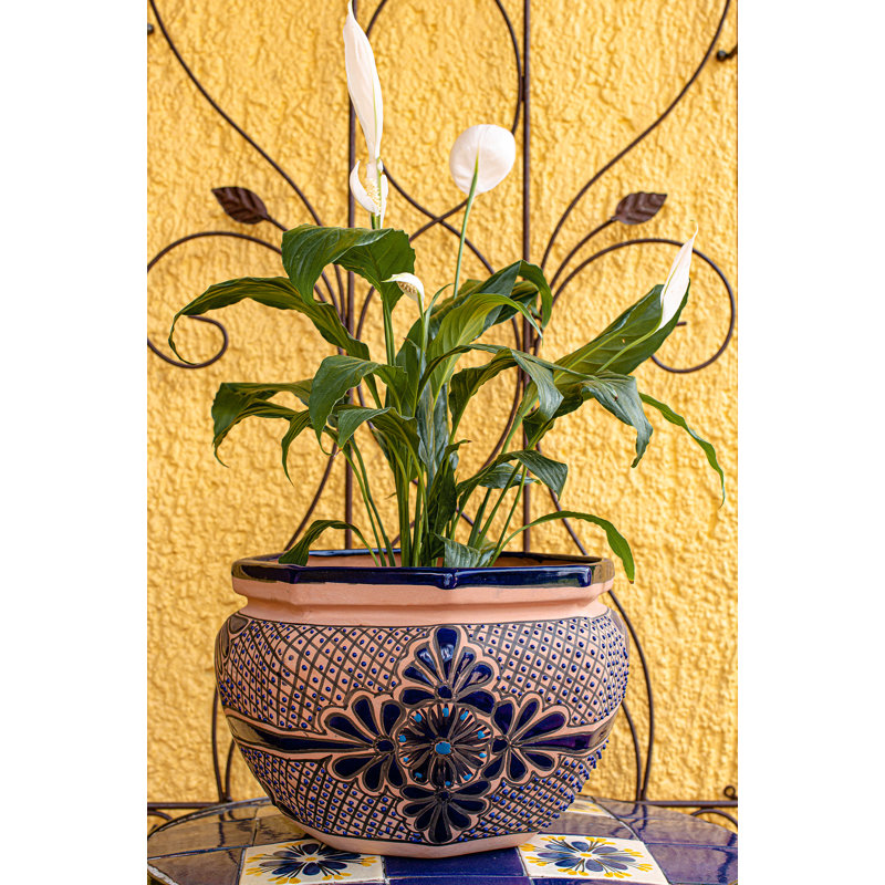 Pot à fleurs Talavera 13 po Talavera, Bleu/orange