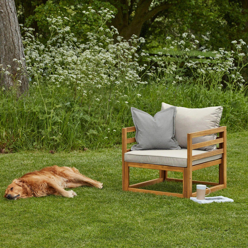Rimasha Wooden Garden Set with 2 Seater Sofa - 2 Armchairs with Coffee Table - Grey, Beige