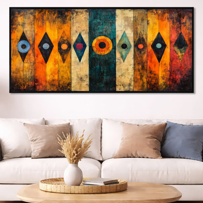 Orange Black Colorful Tribal Shapes Panel I – Orange African Wall Art, Cultural Canvas Print