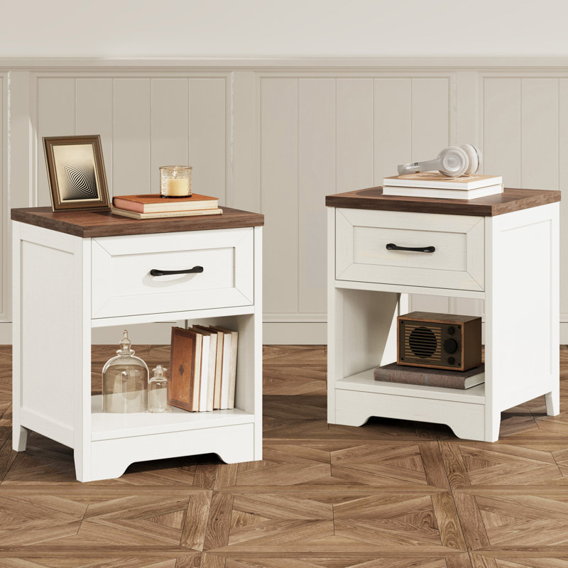 Tables de chevet avec tablette ouverte spacieuse, tables de chevet avec tiroir en bois, tables de bout décoratives en bois rustique avec structure stable, ensemble de 2