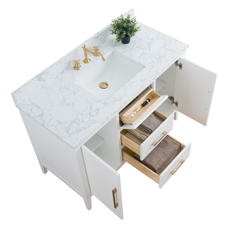Chambery 48" Single Sink Bathroom Vanity with Engineered Marble Top, Golden Brushed, White