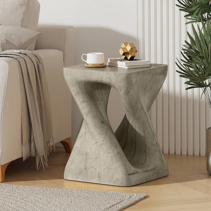 Table d'appoint MGO Twist Shape, texture semblable au bois, couleur grise, Gris