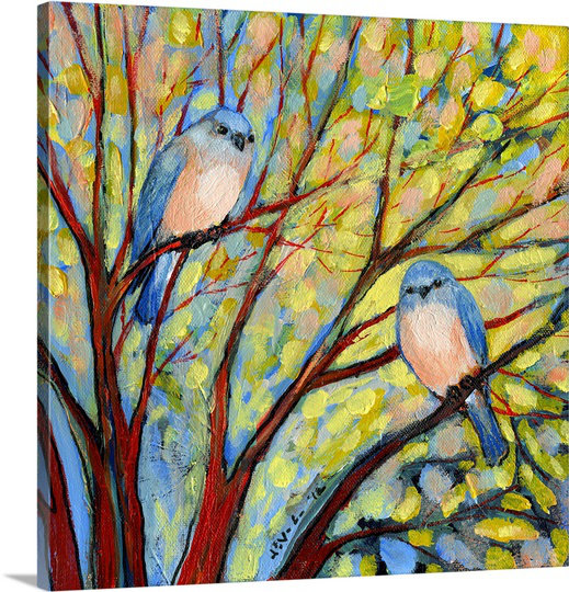 "Anjolina Two Bluebirds" par Jennifer Lommers, reproduction d'art sur toile, H 30 po x l 30 po x P 1,25 po