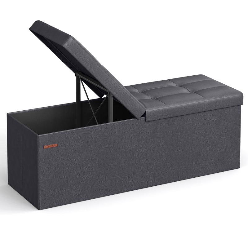 Folding Storage Ottoman, Dark Gray, 15"H x 43.3"W x 15"D