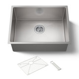 Strive 24" L x 18-1/4" W x 9-5/16" Under-Mount Single Bowl Kitchen Sink with Basin Rack