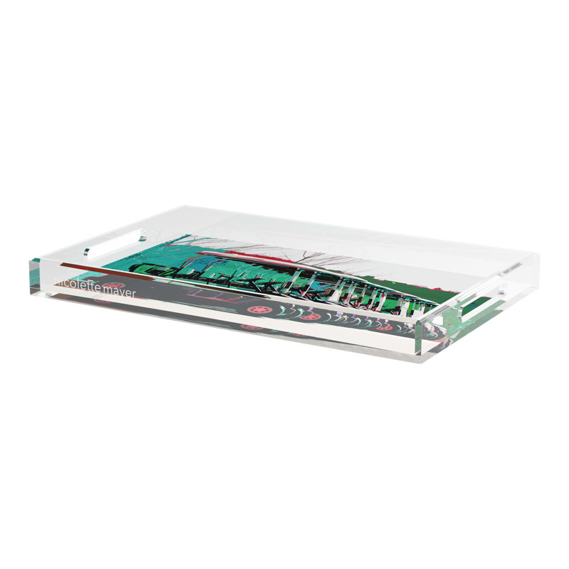 Abstract Decorative Tray, 2" H x 22.5" W x 14.5" D, Green