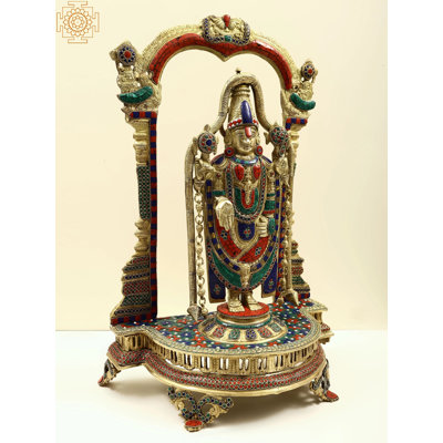 24" Brass Venkateshwara Balaji Statue with Inlay – Handcrafted Hindu Temple Decor for Home & Spiritual Spaces