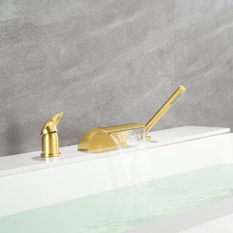 Robinet de baignoire à fixation sur le comptoir, robinet de baignoire avec bec cascade haut débit, Or brossé