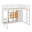 Lit mezzanine en bois pleine grandeur avec garde-robe, tablettes et armoire, échelle réversible, étagères multicouches et garde-corps doubles-853518928