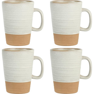 Mr. Coffee Dutton Springs 4 Piece 19 Ounce Stoneware Assorted Designs Mug  Set in White