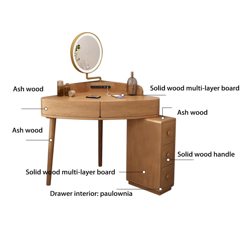 Modern Minimalist Natural Wood Small Triangle Vanity Table